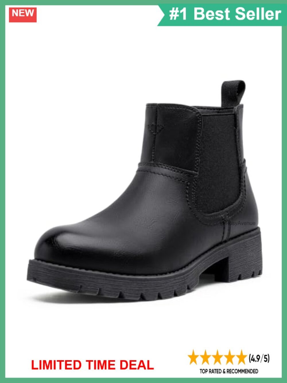 Faux Leather Chelsea Ankle Boots Round Toe Block Heel Casual